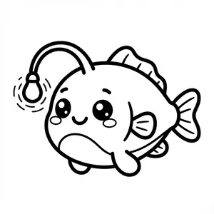 Adorable angler fish with a light, a thick line coloring pages choice with low-detail coloring pages.