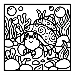 Adorable hermit crab in simple thick line art, perfect for easy coloring pages for toddlers.
