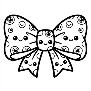 Bow covered in cute spooky eyes, great for bold line coloring pages and simple line art coloring printable.