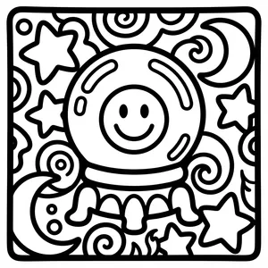 Smiling astronaut helmet in space with stars, designed as simple coloring pages with thick lines.