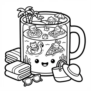 Cute cats celebrating a birthday with a cake inside a jar, a perfect easy bold coloring pages choice.