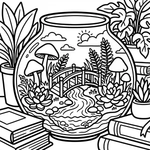 Block Game Jar Coloring Page Block game world inside a jar, ideal for bold line coloring pages.