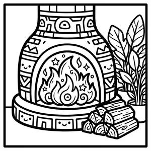 Cozy cute fireplace with smiling flames and logs.