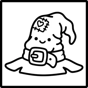 Smiling wizard hat with a stitched heart patch, designed as easy coloring pages for toddlers and simple thick line art.