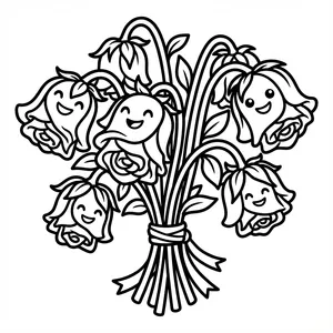 Ghost Bouquet Coloring Page A bouquet of smiling ghost flowers.