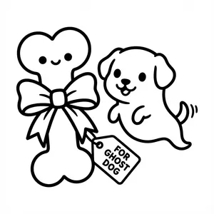 Bone for a ghost dog with a bow.