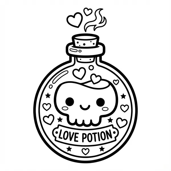 Cute skull bottle with hearts.