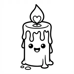 Smiling melting candle with a heart flame.