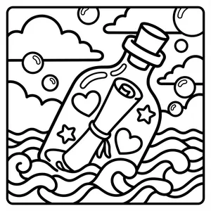 Message In A Bottle Coloring Page Message in a bottle on waves.