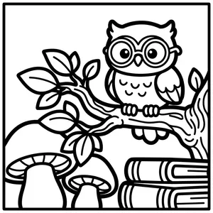 Wise owl wearing glasses on a branch.