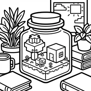 Picnic Jar Coloring Page Picnic basket in a jar on a checkered mat.