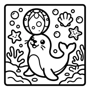Seal With Diving Helmet Coloring Page Cute seal in a diving helmet.