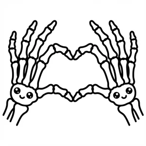 Two skeleton hands forming a heart shape.