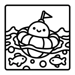 Smiling Buoy Coloring Page Smiling buoy floating in the water.