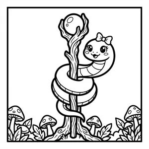 Cute snake wrapped around a branch with an orb.