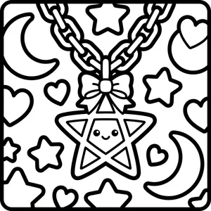 Hanging star necklace with a bow and moons.