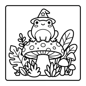 Cute wizard frog sitting on a mushroom.
