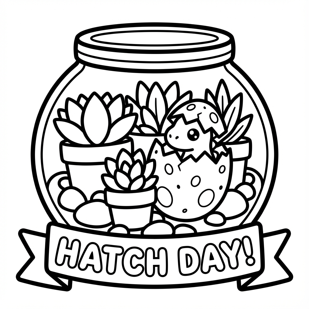 Cozy books and a cute lamp inside a jar with a mug beside it, a thick line coloring page.
